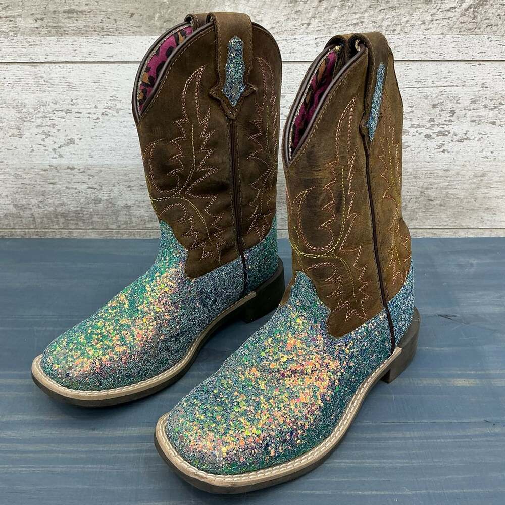 Shyanne Glitter Square Toe Western Cowboy Boots 43077 Size Youth  1 D
